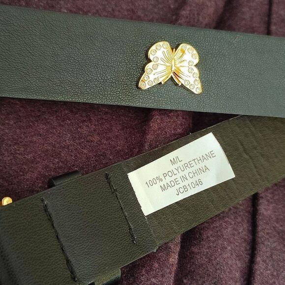 Juicy Couture Black Faux Leather Gold Logo Charmed Waist Belt Med/ Lrg NWT main image 10